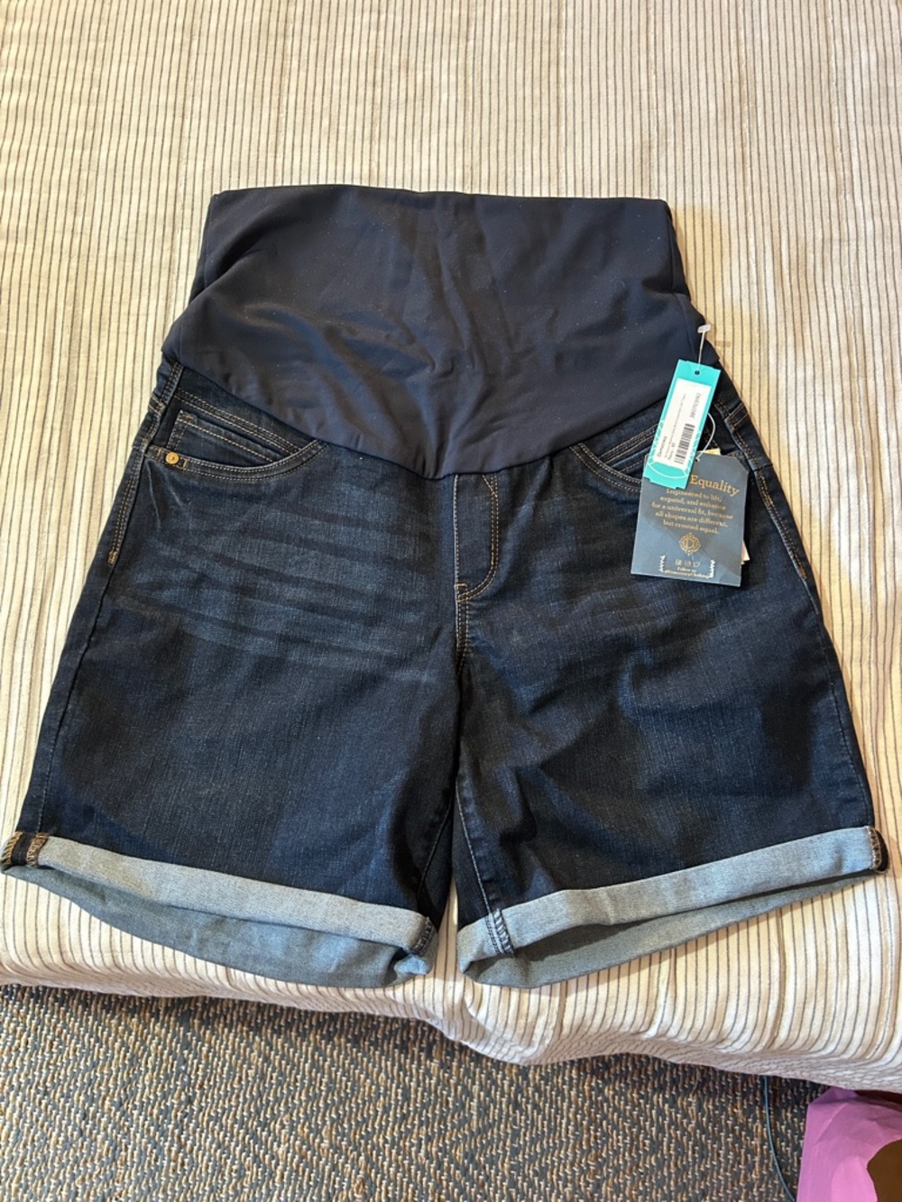 Democracy Dark Blue Denim Maternity Shorts with Black Stretch Panel